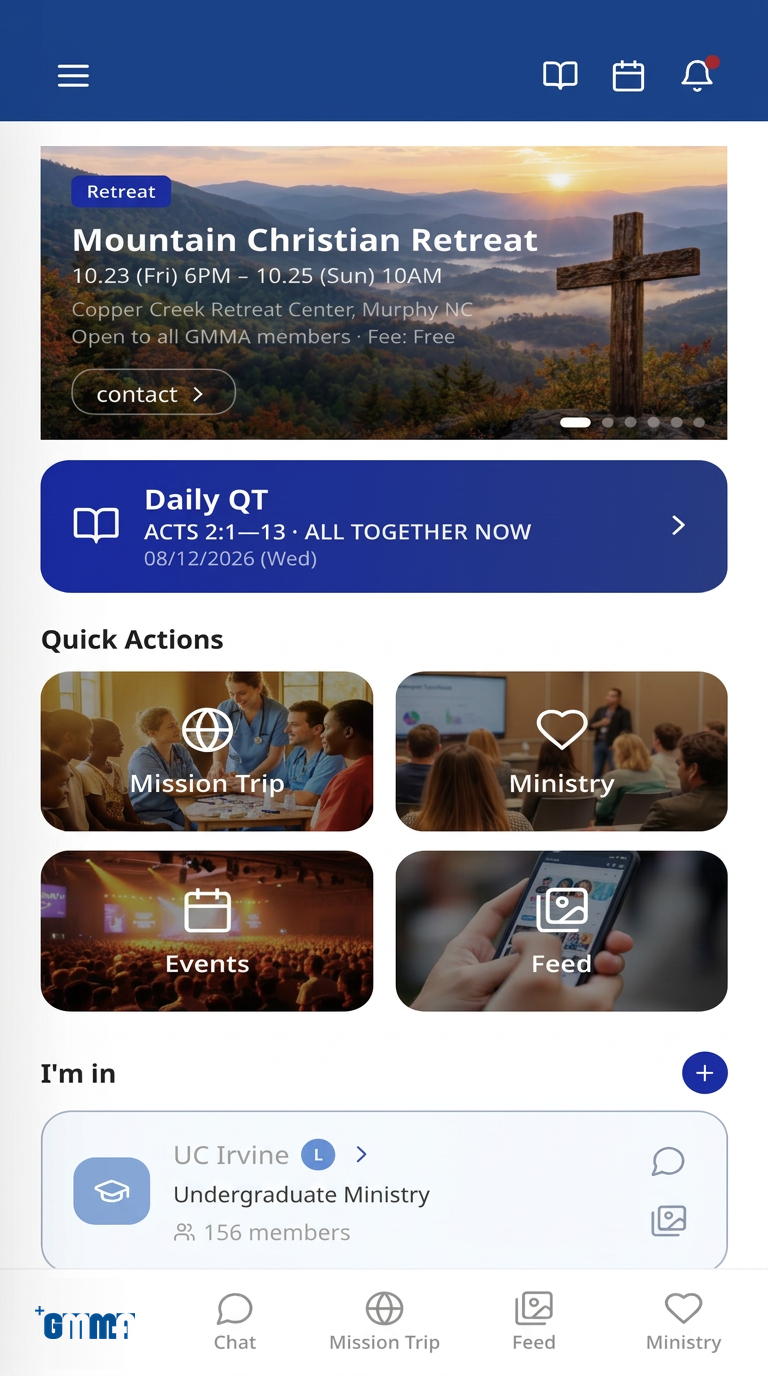 GMMA app home screen
